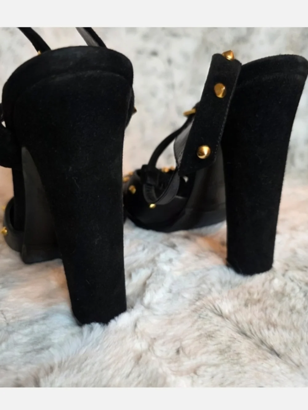 Elegant Gucci Black Leather and Gold Studded Women's Heels